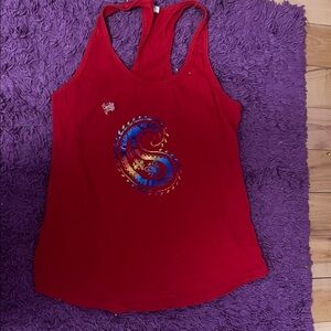 Stylish Red Tank Top with Blue Paisley Design
